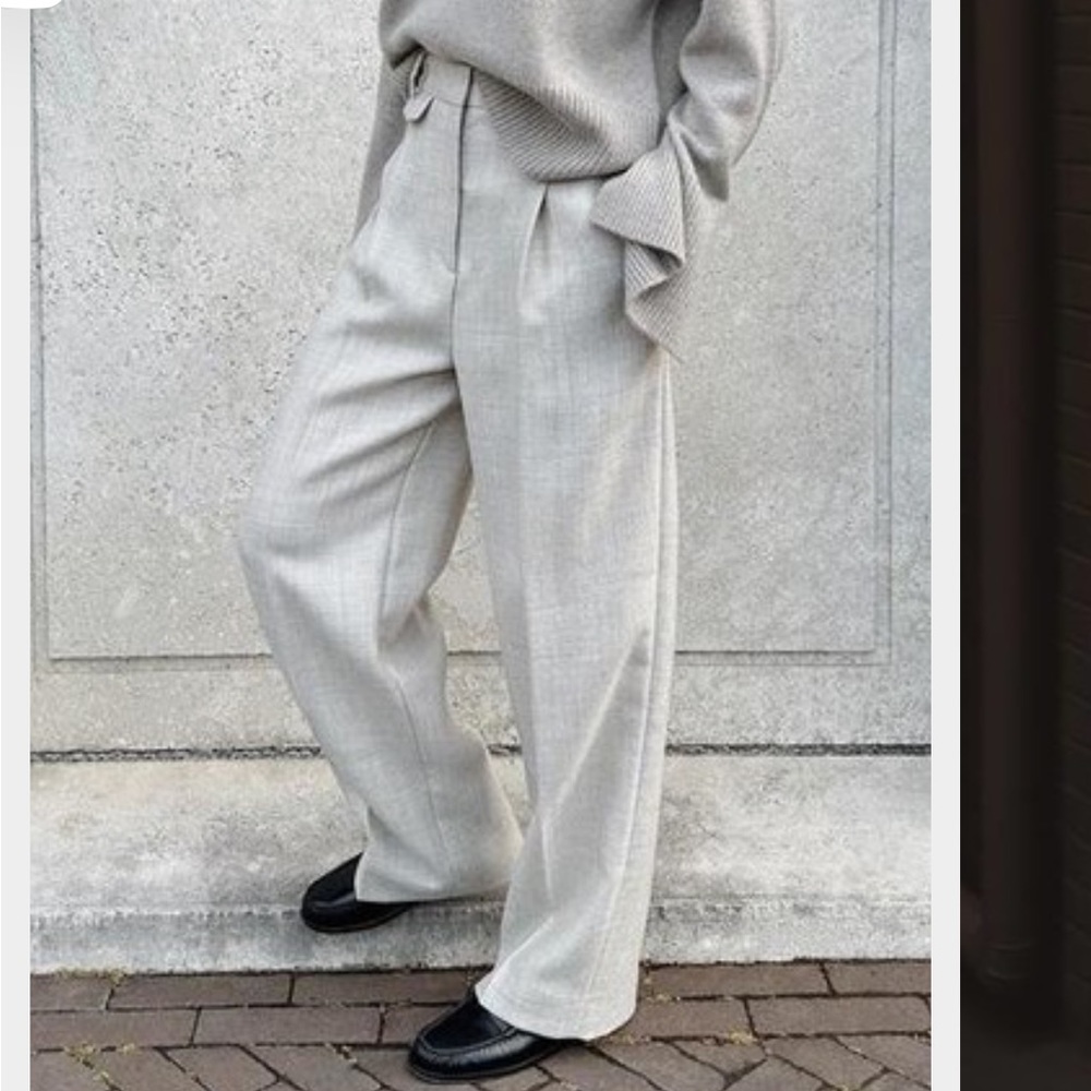 COS wool wide leg pants neutral minimalist Toteme The Row ZARA Aritzia 34 XS 2 0